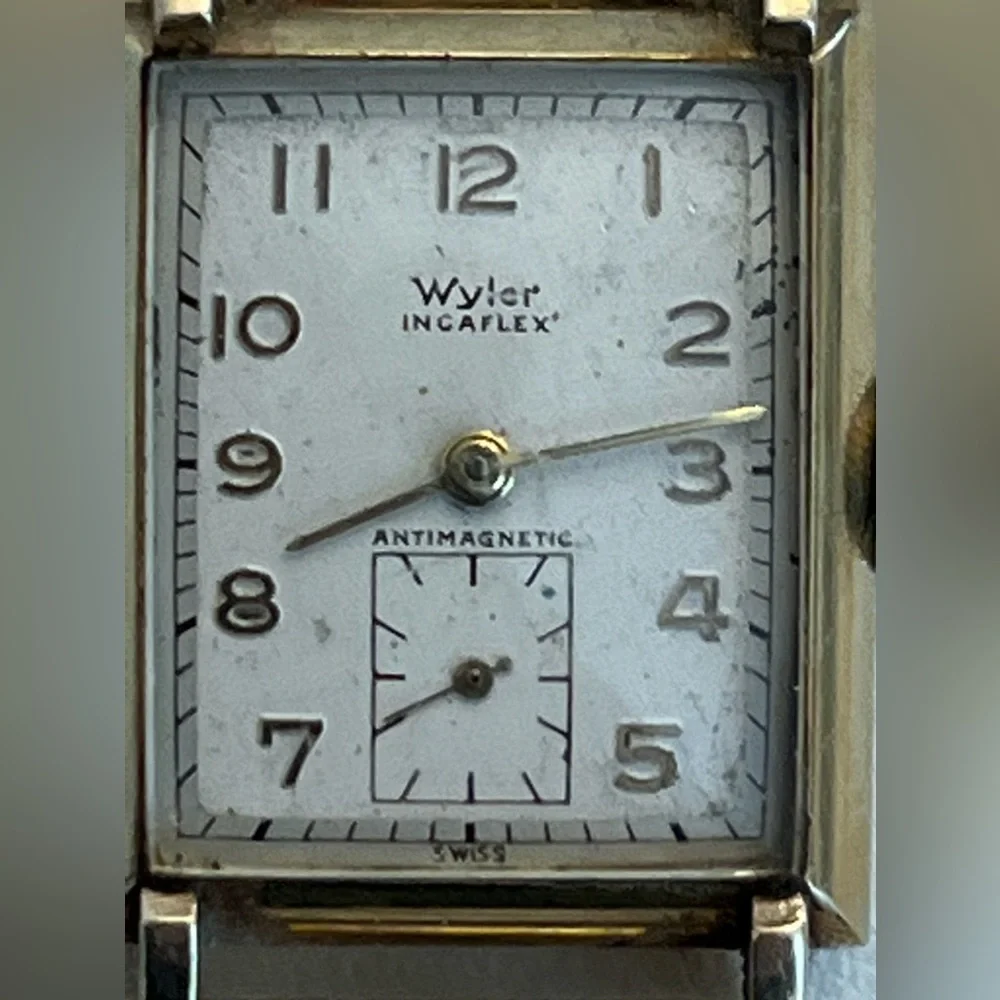Wyler Incaflex 14K Gold Filled RARE Watch White Dial Vintage Stretch Bracelet
